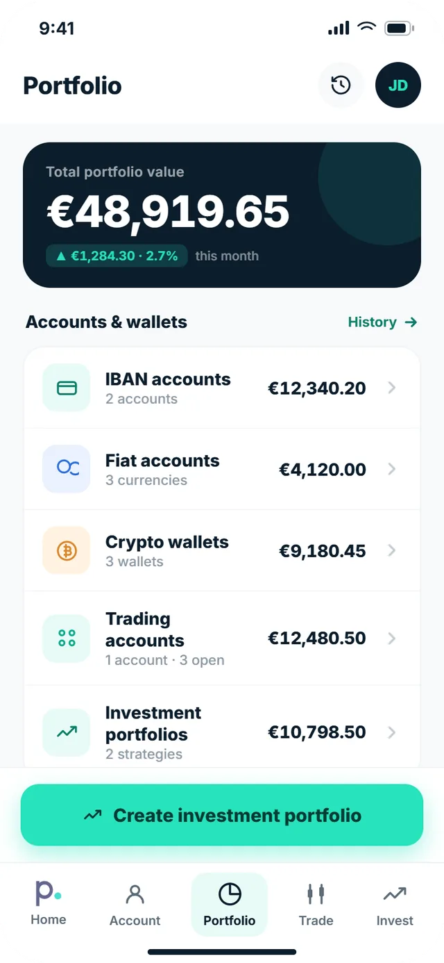 Pure Wallet, portfolio screen