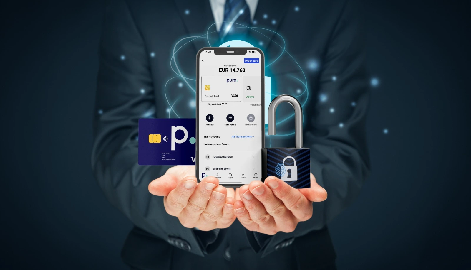 Pure Wallet security features and account protection interface
